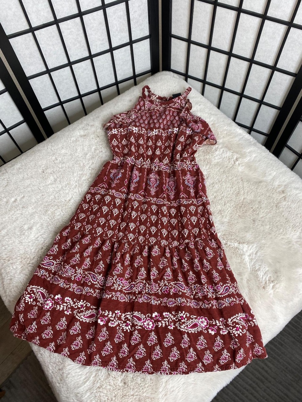 art class Burgundy Paisley Maxi Dress with Pink Accents